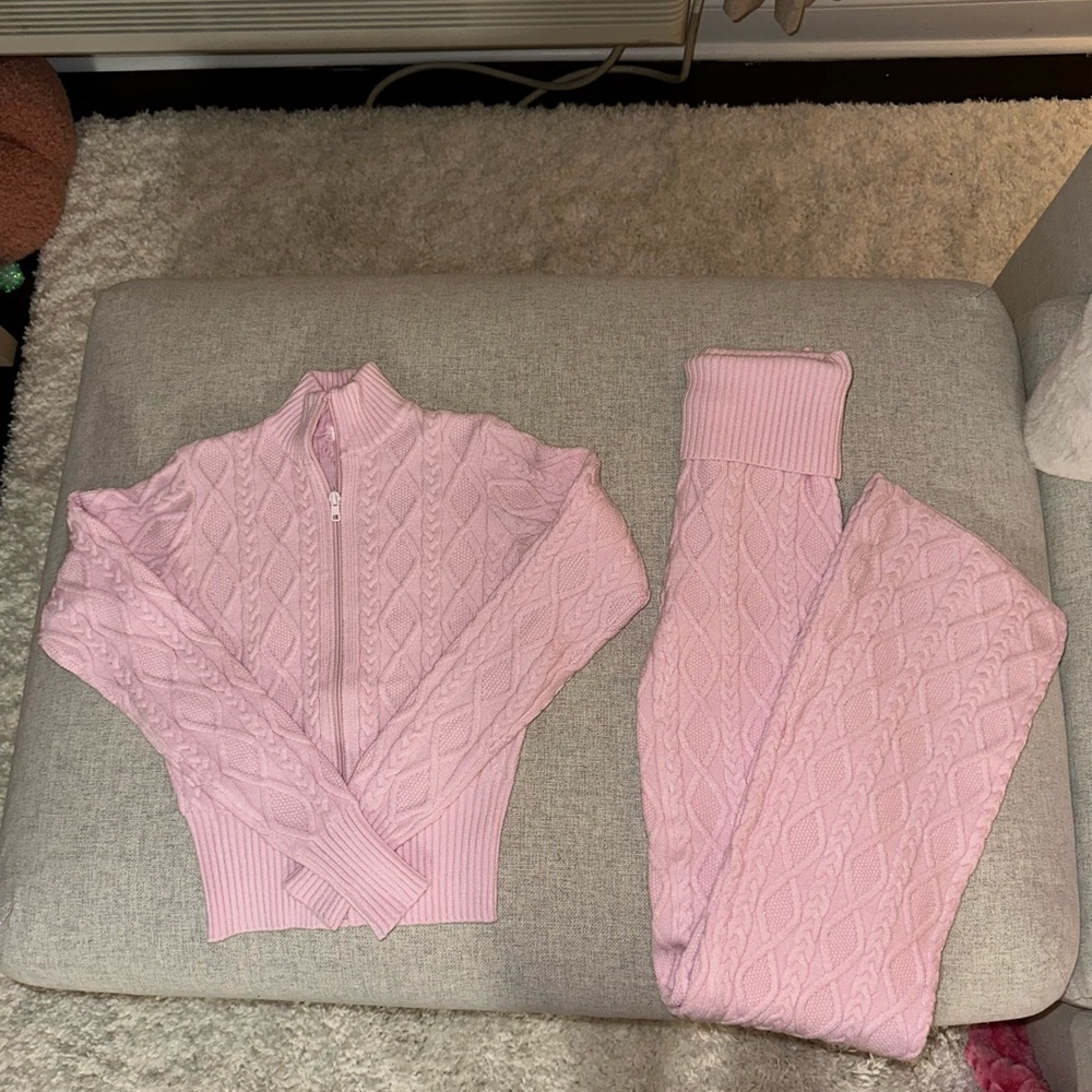 SKIMS Pink Cable Knit Sweater Set
